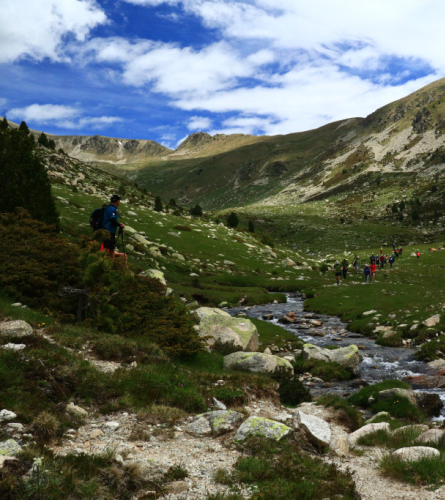 Crossing the stream several times during the long descent from Portella Blanca